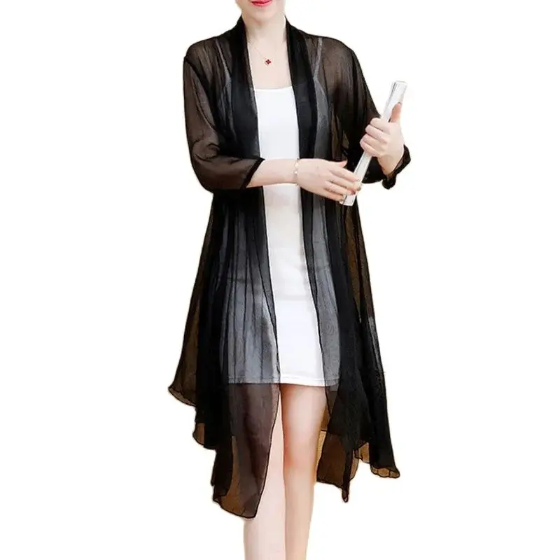 

Thin Chiffon Windbreak 2023 New Womens Summer Outerwear Cardigan Loose Sunscreen Shawl Coat Air-Conditioned Shirt Elegant