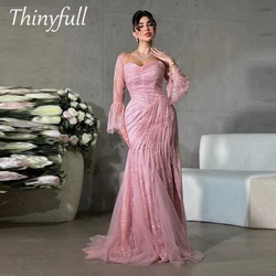 Thinyfull Mermaid Saudi Arabia Prom Dresses Sweetheart Full Sleeves Lace Evening Party Gown Outfit Dubai Special Occasion Dress