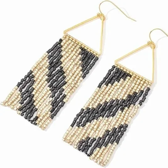 

2025 Handmade Bead Earring Tassel Originality Triangle Hand knitting Bohemia Beaded earrings for Women