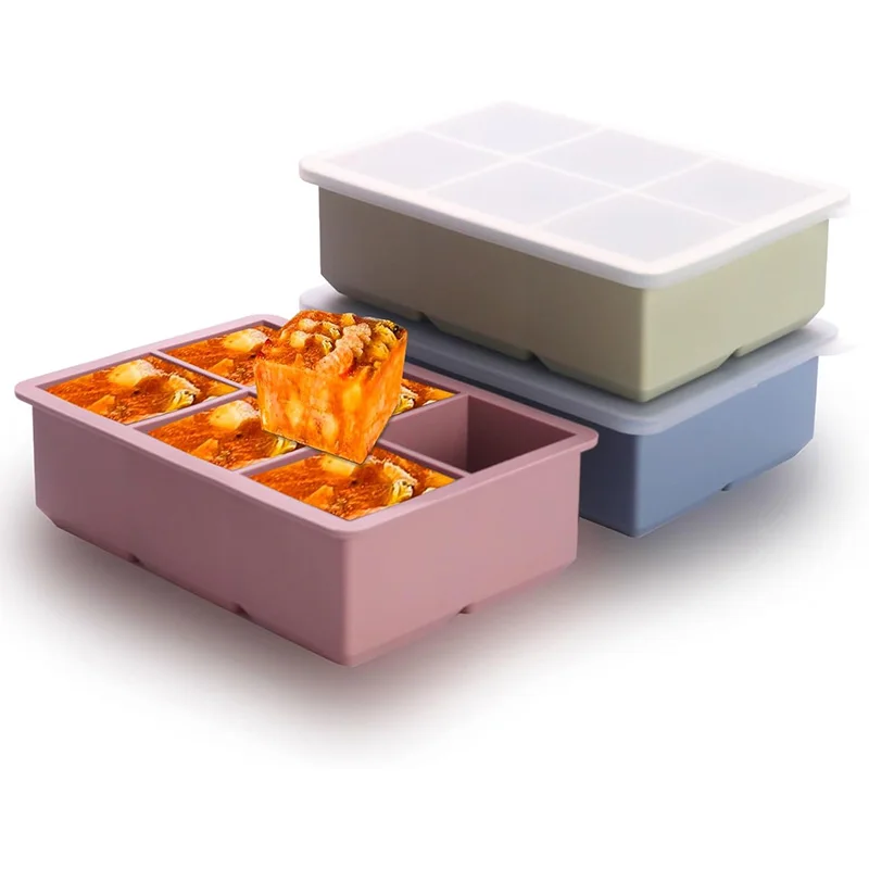 

Ice Cube Tray with Lid Silicone Molds Square Large Ice Cube Mold for Whiskey Freezer Containers Cocktails Easy Release BPA Free