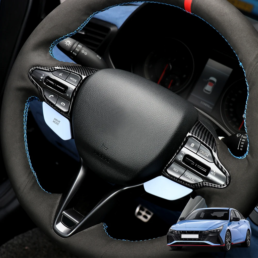 Carbonfaser-Stil Lenkradrahmenabdeckung Zierleiste Innenraumzubehör LHD/RHD für Hyundai Veloster N 2019-2023 Kona N I30N – Detail 1