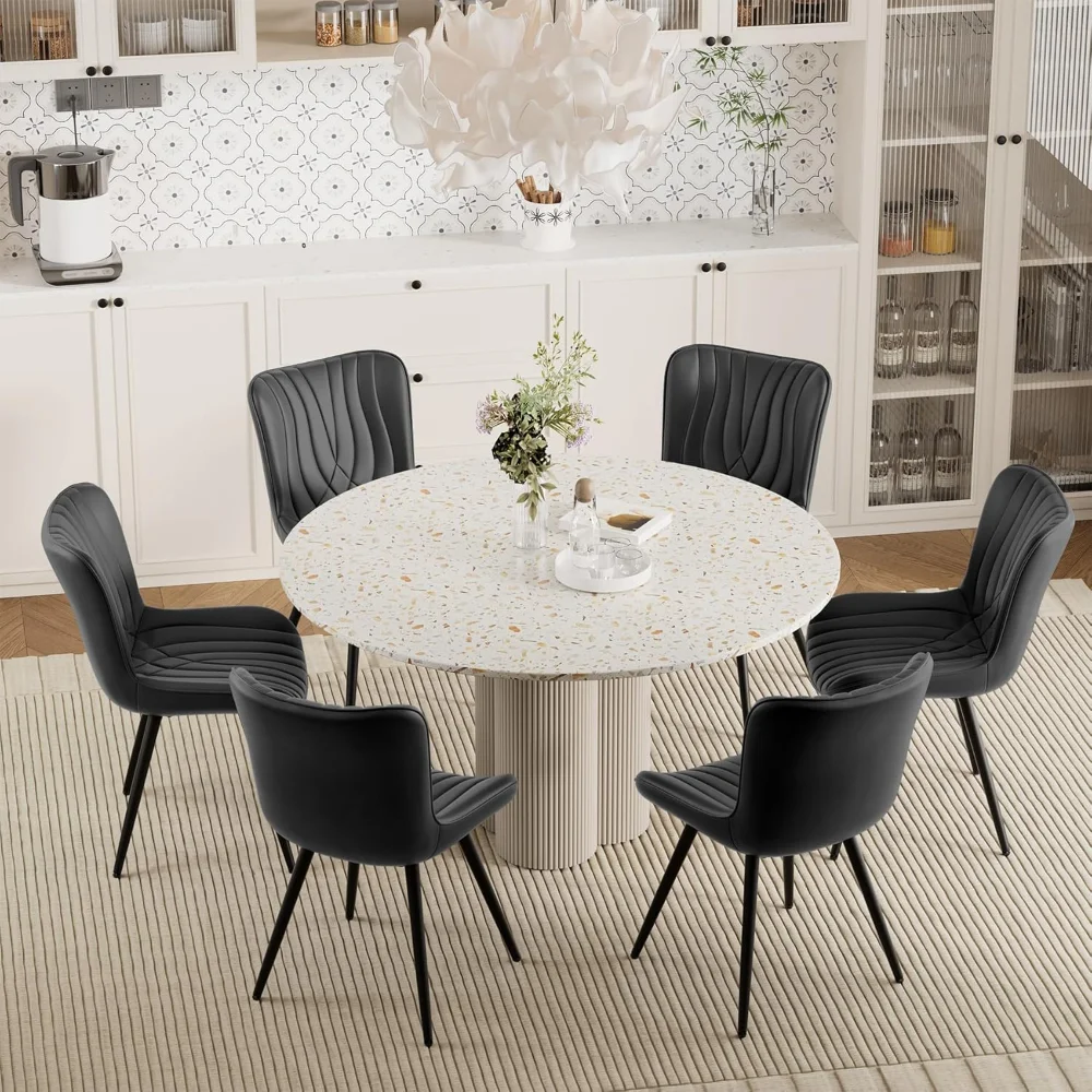 

Dining Chair Set of 6 PU Leather Dining Room Chairs Upholstered Comfy Dining Chairs Modern Kitchen Armless Side Chair