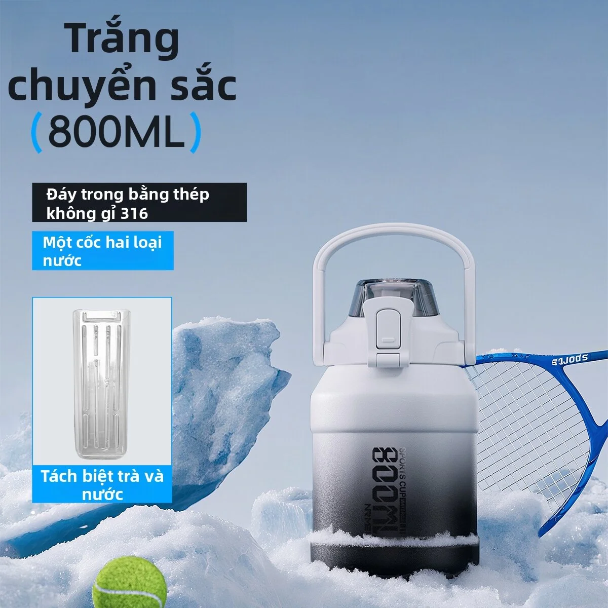 nRMEi | Bình nước giữ lạnh dung tích lớn di động ngoài trời 2000ML