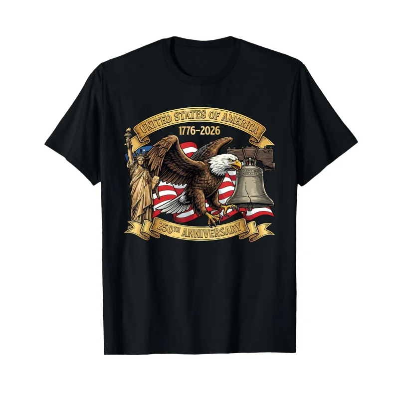 Vintage 250th Anniversary 1776 2026 US Flag Bald Eagle T Shirt Men Patriotic Liberty Freedom American Classic Short Sleeve Tops