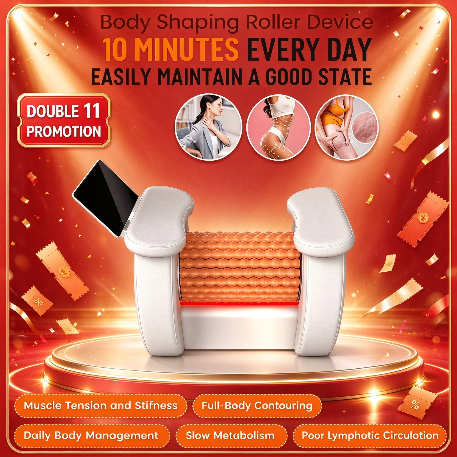 360° Rotation Body Contouring Roller Massager Red Light Skin Care Deep Tissue Massage Anti Cellulite Body Shaping Device