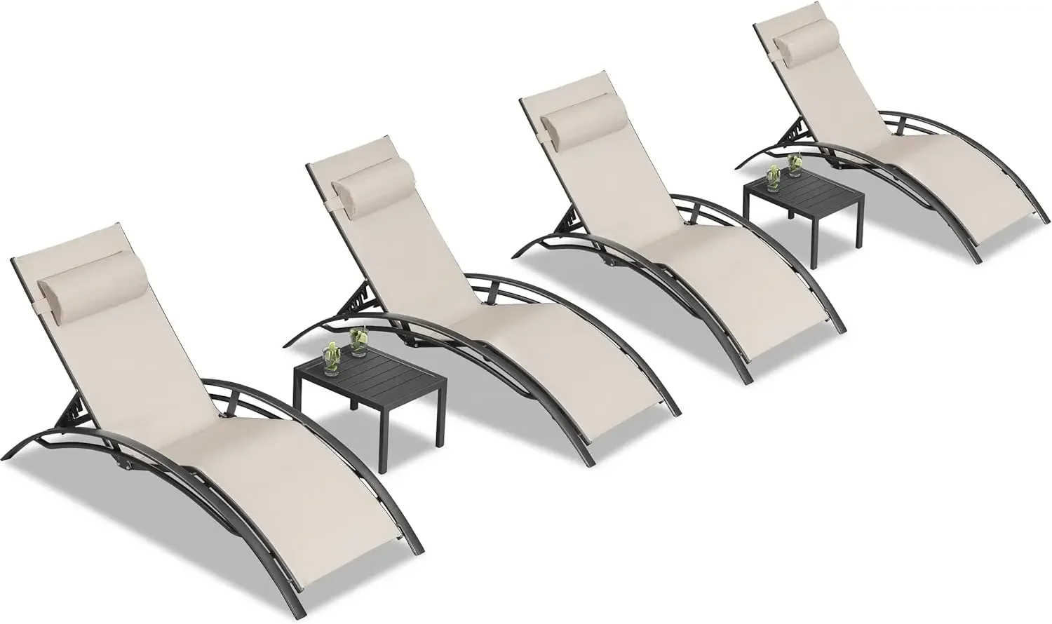 

Patio Chaise Lounge Chair Set with Table Outdoor Pool Adjustable Recliner Chairs for Outside Beach Poolside Sunbathing Tanning