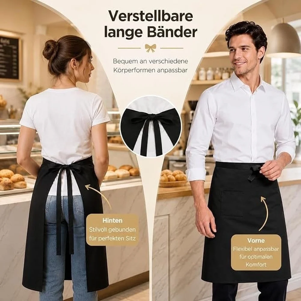 Black 3-Piece Apron Set Polyester 70x70cm No Sleeve Waiter Chef Apron for Cooking Food Bartending and Outdoor Grilling