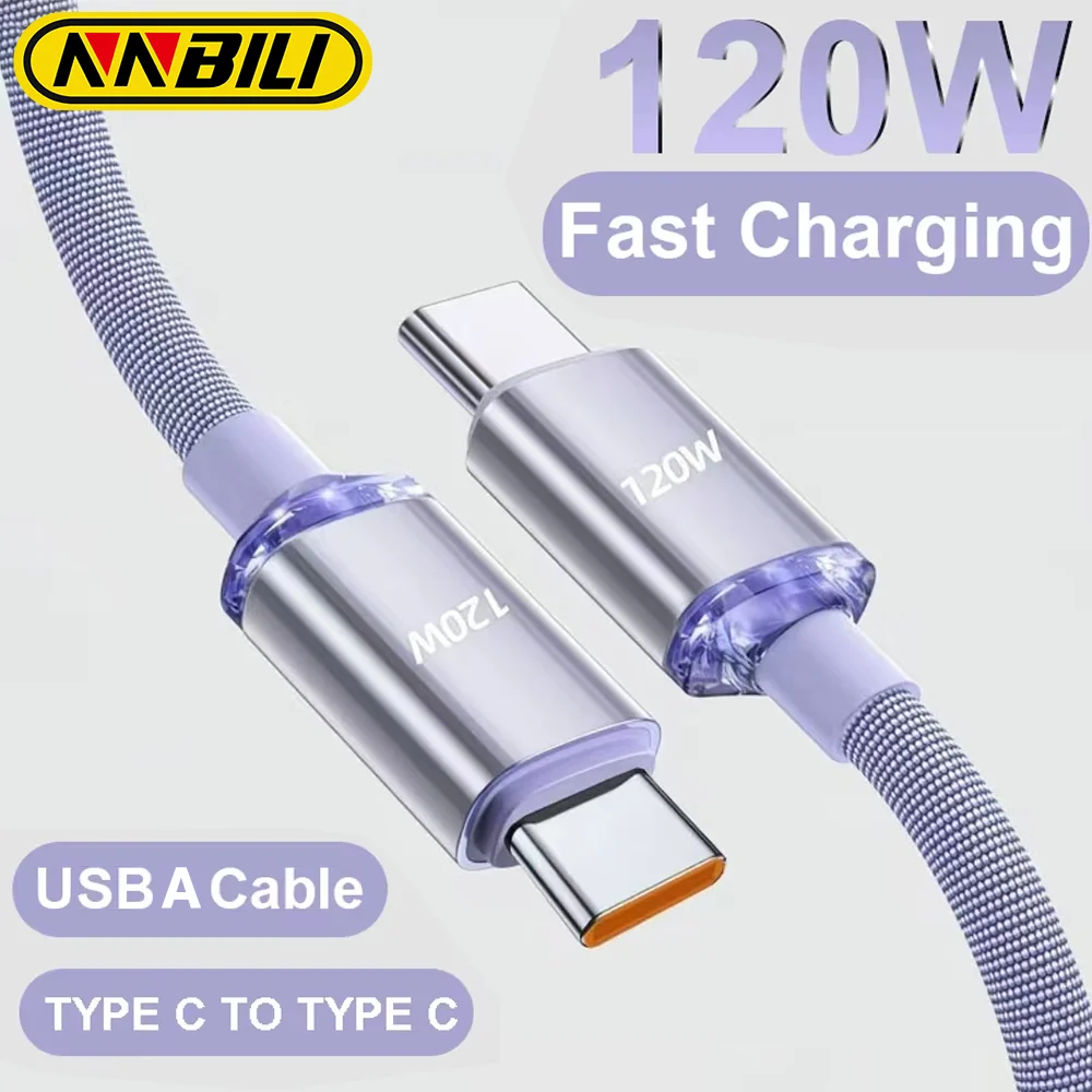 NNBILI NEW 120W TYPE C To TYPE C PD fast Cable For iPhone 15 16 17 series Fast Charging USB A Data Cord For Xiaomi OPPO Samsung