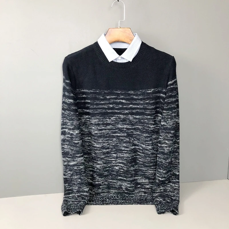 

Thiened Casual Knitted Sweater for Young Men Faionable Korean Sle Floral Silk Two-Piece Look Straight Tube Sle Long S...