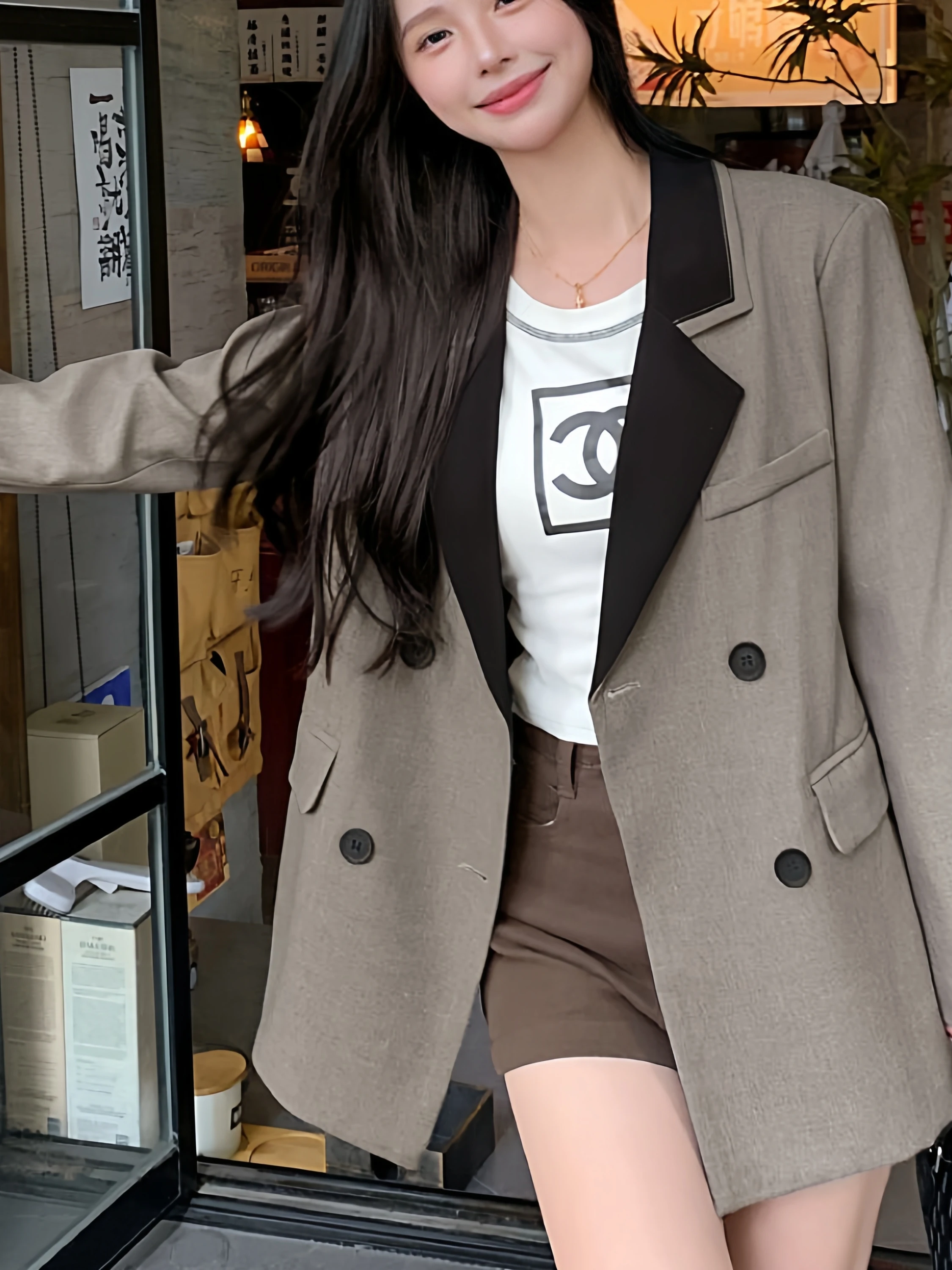 

plus Size 300 Pou Bla ey Color Blo Design Korean Sle Women's Suit Jaet Autumn Casual Long Sve Coat