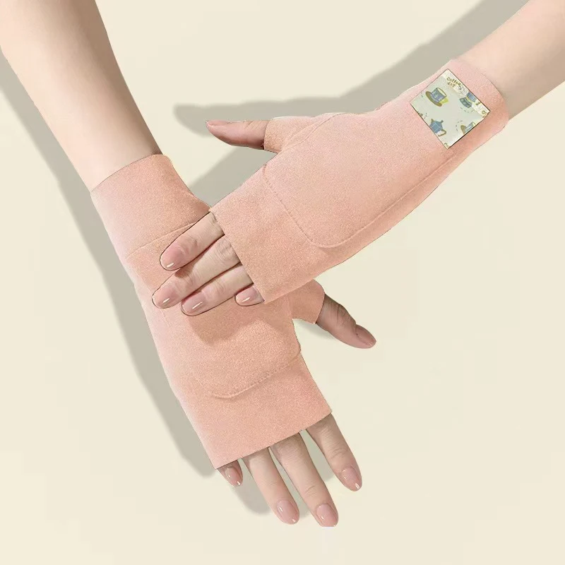 1 Paar modische warme Damen-Fingerlose Handschuhe, weiche einfarbige Halbfinger-Handschuhe, Touchscreen-Samt-Fäustlinge, Winter-Taschen-Design