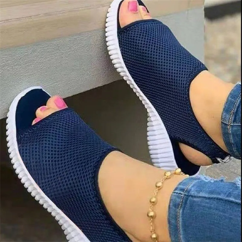 Zapatos de plataforma de malla para mujer, sandalias de cuña con punta cerrada, sandalias informales ligeras, 2022