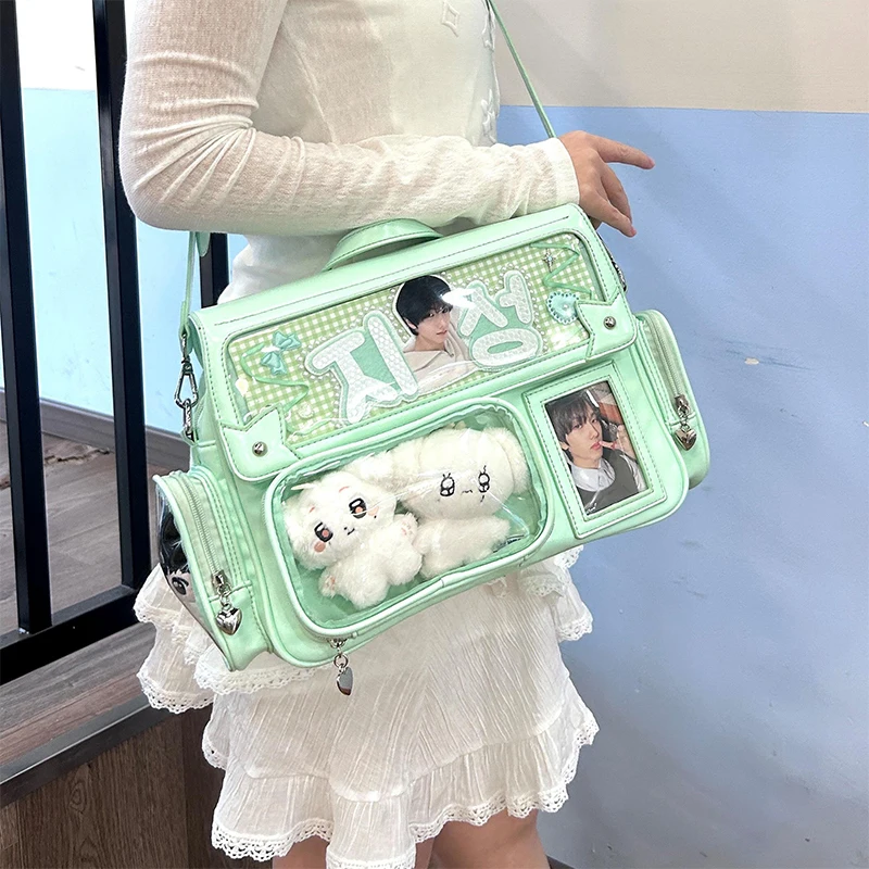 

New Y2K Cute Ita Bag Harajuku Girl Transparent Pocket Large Capacity Crossbody Bag Lolita DIY Badge Display Casual Shoulder Bags