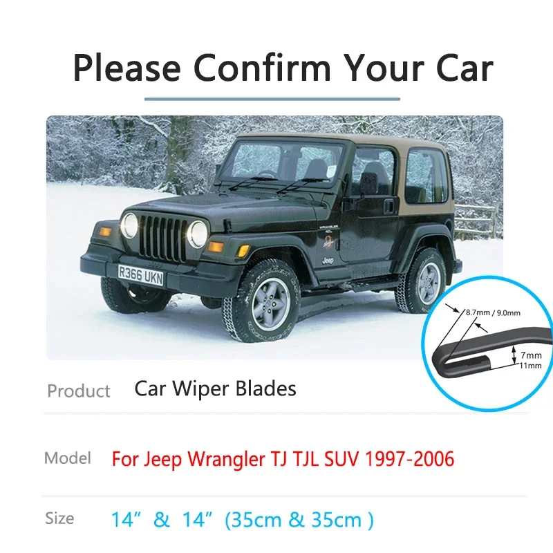 For Jeep Wrangler TJ TJL SUV 1997~2006 Car Windshield Windscreen Front Wiper Blades Cutter Boneless Frameless Rubber Accessories