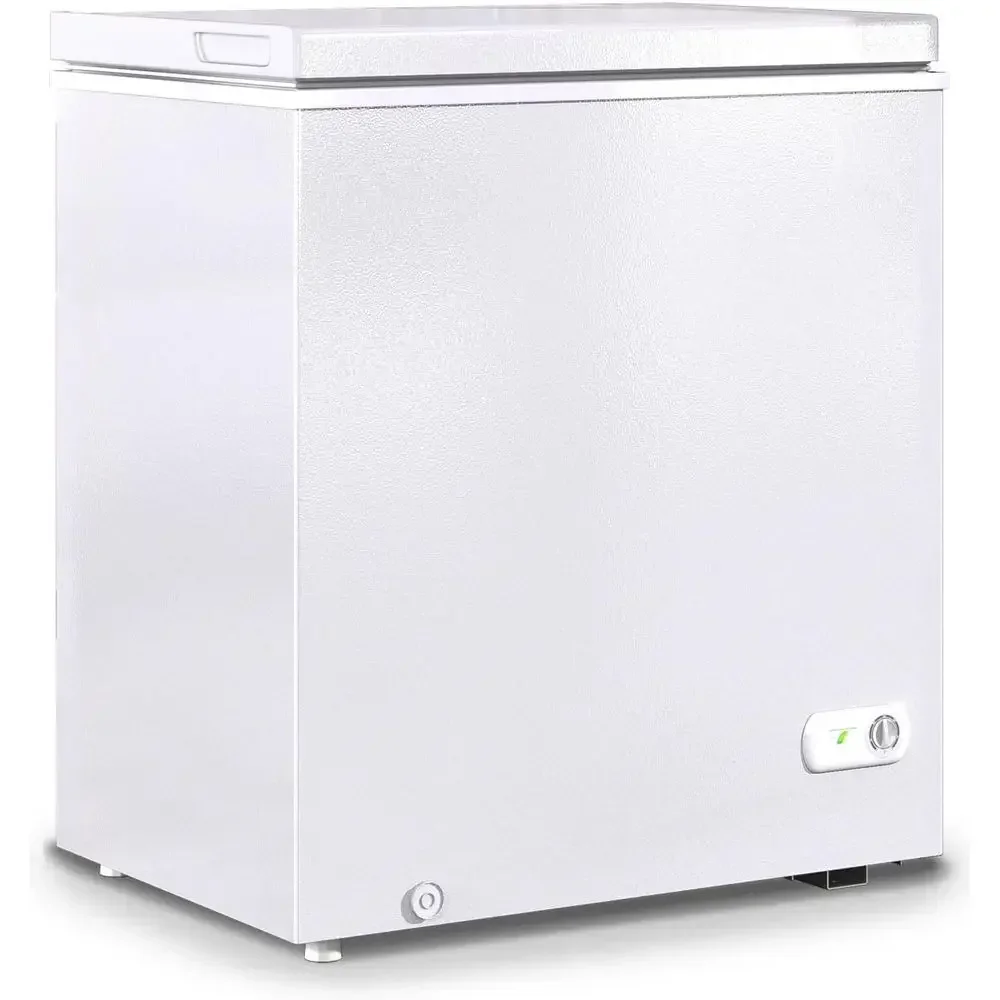5.0 Cu.ft Deep Freezer, 7-Level Adjustable Temperature, Compact with Removable Basket, Top-Opening Door, Kitchen Appliance (Whit