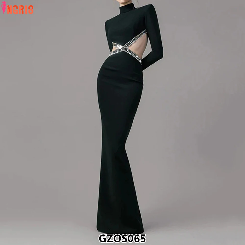 

High Quality Rhinestone Irregular Backless Maxi Bandage Dress Elegant Birthday Evening Luxury Bandage Dresses- GZOS065