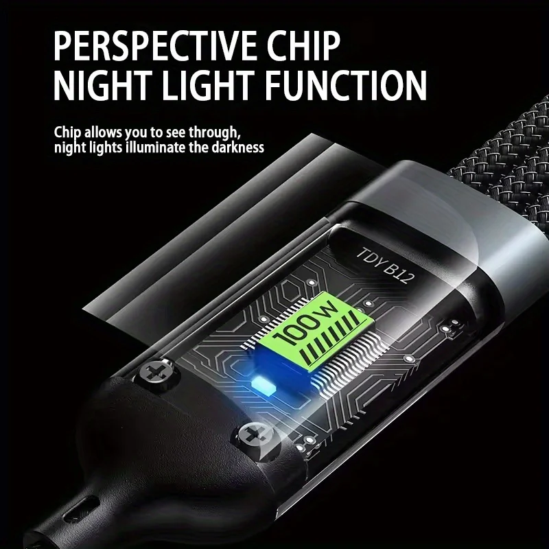 4 قطعة/100 واط شاشة ديجيتال شفافة MFi 1-to-3 كابل بيانات لهواوي نوع-C شحن سريع وشحن هاتف أبل