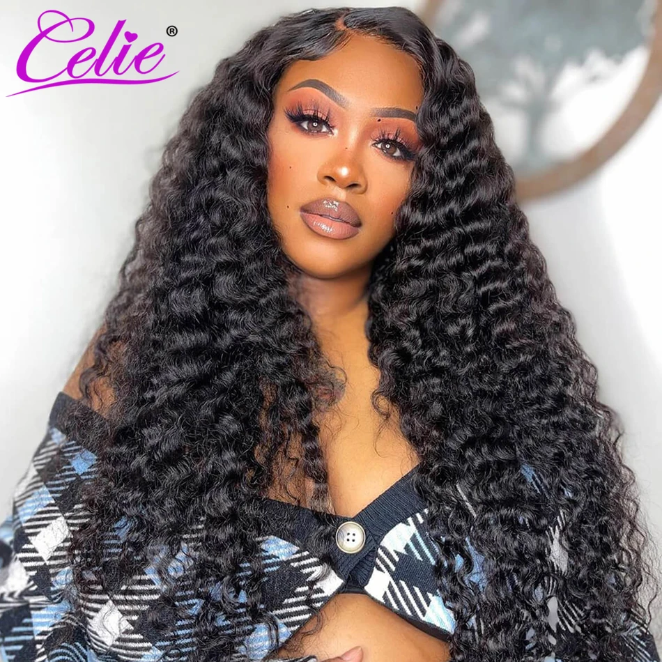 Celie Pre-bleached Knots Deep Wave HD Lace Closure Wig 6×5 Pre-cut Lace Glueless Wig Wear & Go Pre Plucked Human Hair Wigs