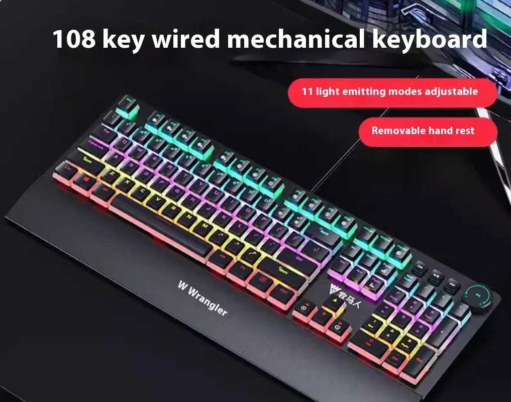 Wrangler Wired Mechanical Keyboard Pbt Pudding Mechanical Keyboard Double Leather Milk Key Hat Esports Office Game Keyboard