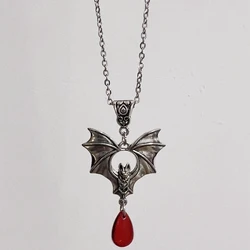 Halloween European and American popular Gothic necklace Victoria bat wings red gemstone necklace