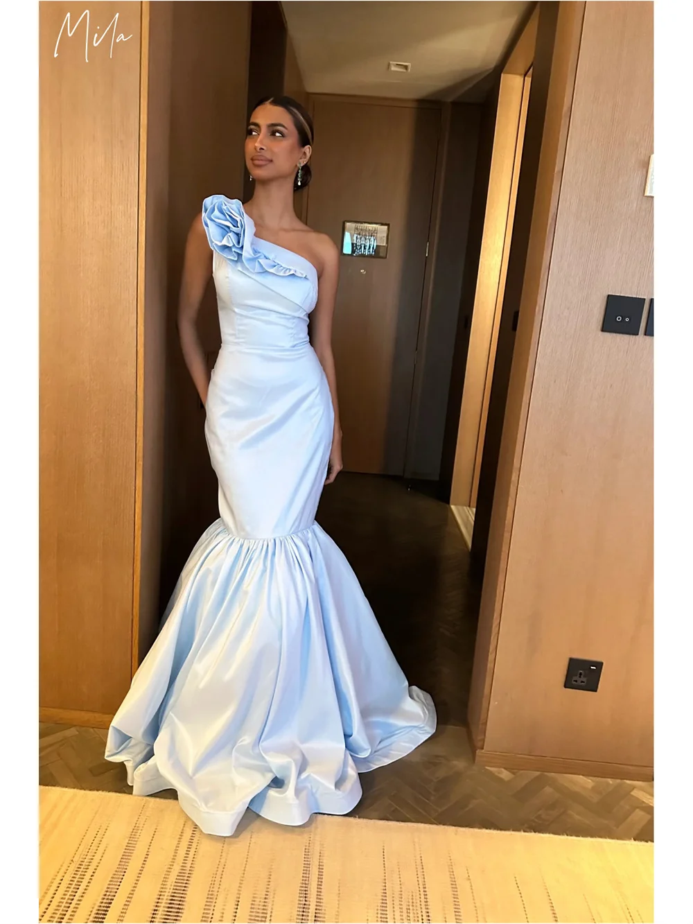 

Mila One Shoulder Mermaid Prom Dresses Sky Blue Sleeveless Customized Formal Evening Elegant Floor-Length vestidos de fiesta