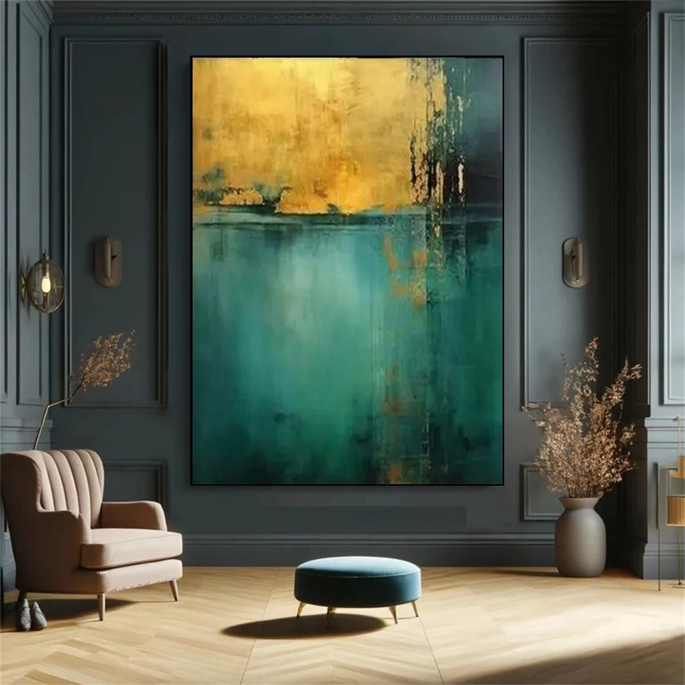 

Hand-Drawn Oil Painting, Modern Luxury, Gold, Green Texture, Abstract Decoration Painting, Wall Hanging Painting