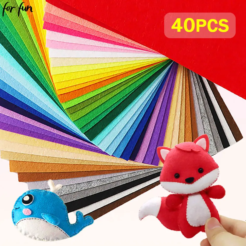 

For Fun 40PCS Nonwoven Felt Fabric Multicolor Squares Handmade DIY Craft Paper Cuttings Fabric Patchwork Cloth Sewing Non-woven