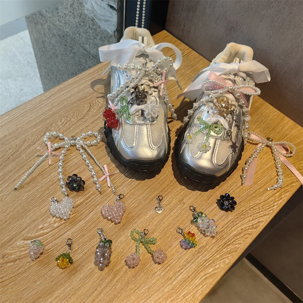 Neue Perle Blume Schuhe Zubehör Obst Kristall Schuh Charme Schnalle Schnürsenkel Charms für Turnschuhe Dekorationen 1 Stücke – Detail 1