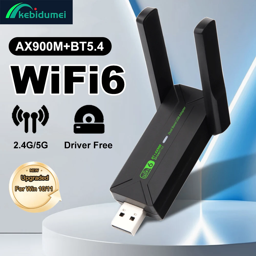 

Kebidumei 900 Мбит/с Wi-Fi 6 USB Bluetooth 5.4 адаптер 802.11AX двухдиапазонный 2,4 ГГц/5 ГГц беспроводной Wi-Fi ключ поддержка Windows 10/11 ПК