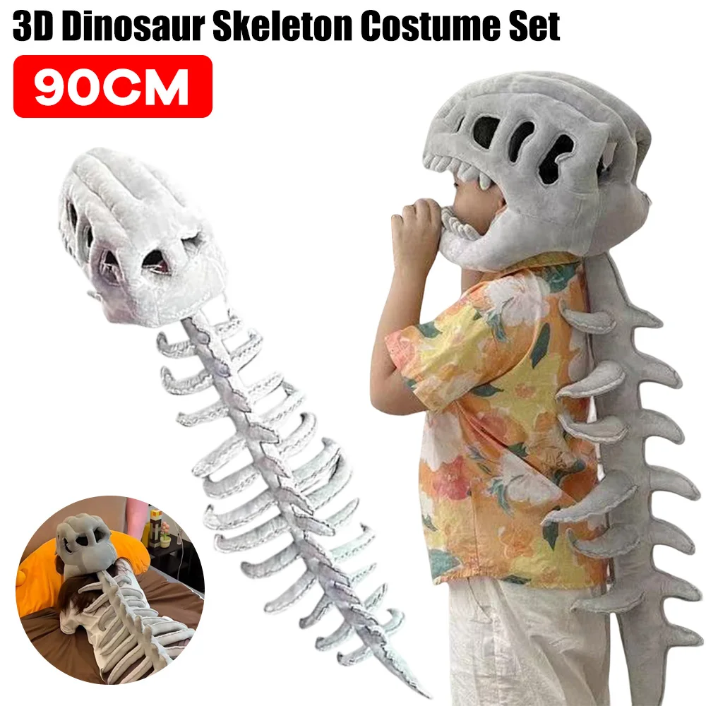 90CM 3D Dinosaurus Skelet Kostuum Set Realistische Dinosaurussen Cosplay Knuffel Verkleedkleding Feestjurk Creatief Grappig Cadeau