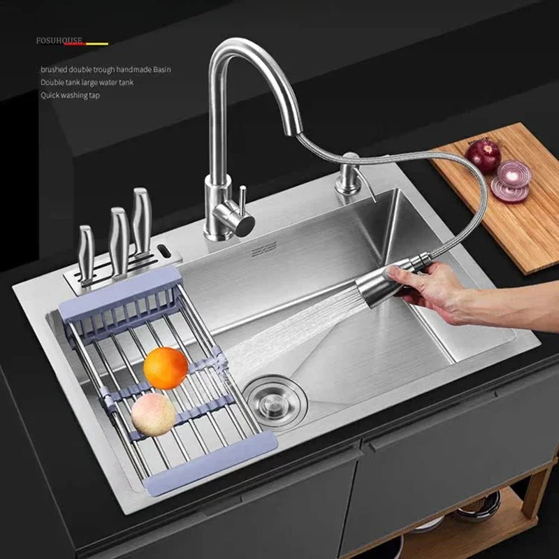 Pias de cozinha espessadas modernas para restaurante, pia multifuncional de metal escovado, pia de cozinha comercial simples para sala de jantar