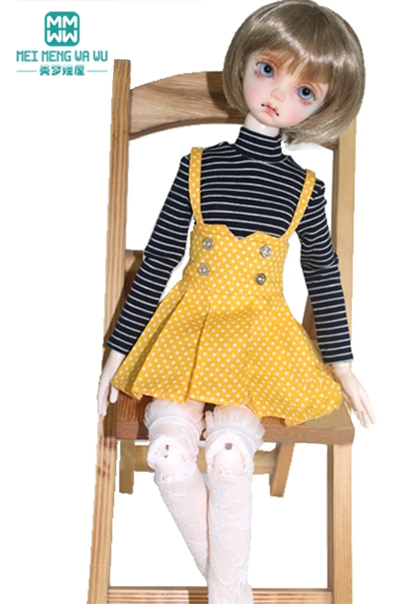 Quần áo cho búp bê phù hợp với 43 cm 1/4 BJD búp bê thời trang Áo Sơ Mi Sọc Xanh, suspender váy, vớ