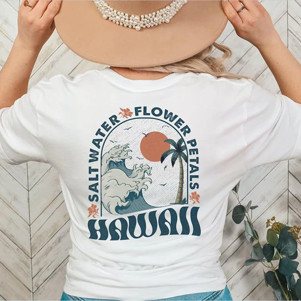 Hawaii T-Shirt Surf Short Sleeve Shirts Coconut Girl Aesthetic Clothes Ocean Beach Tee Siesta Beach Shirts Summer Holiday Tops