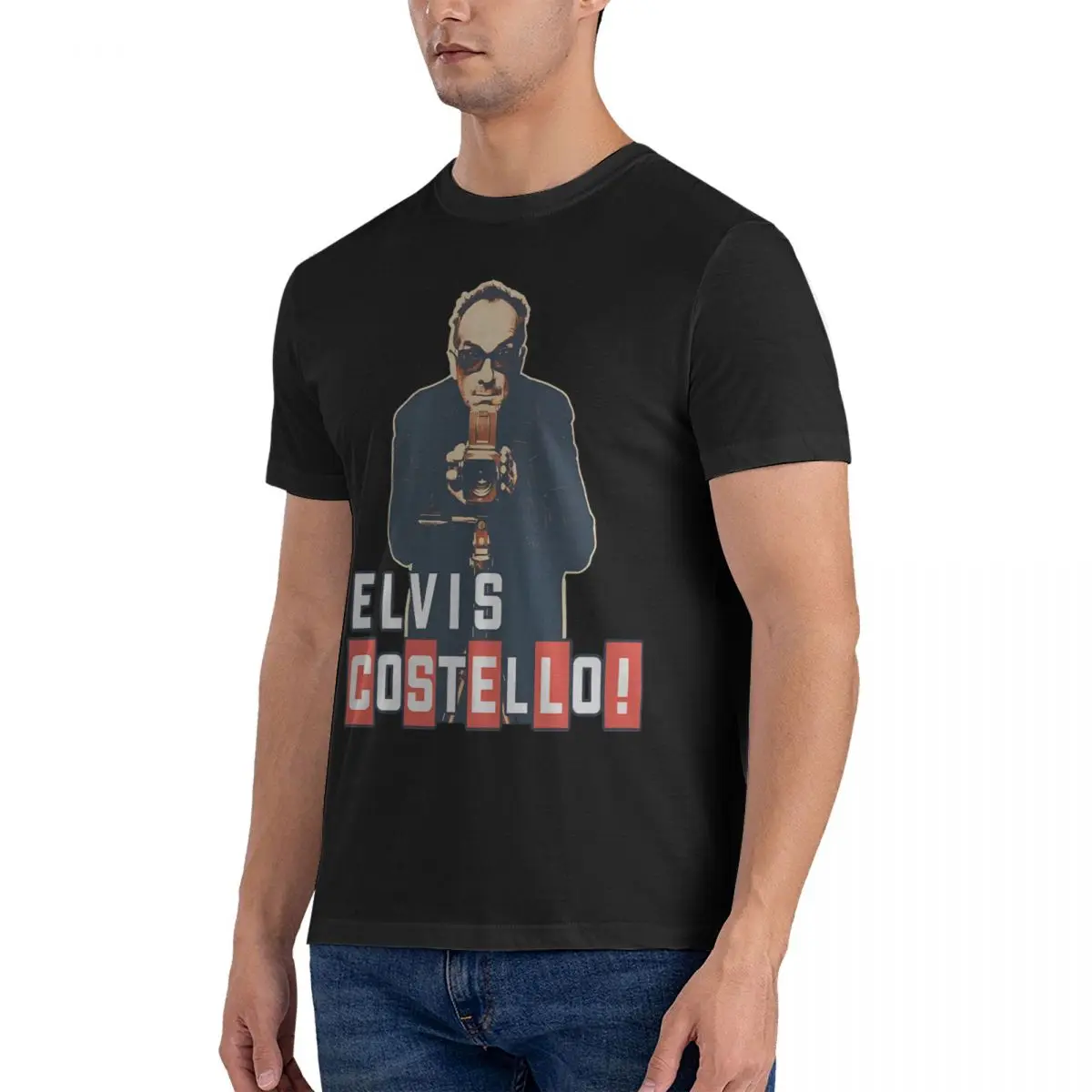 Men's T-Shirts Pop Awesome Cotton Tees Short Sleeve E-Elvis Costello T Shirt Crewneck Clothes Gift Idea