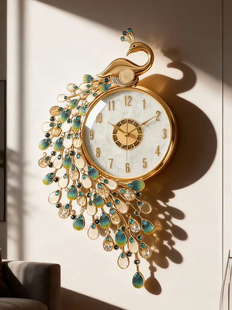 Peacock Wall Clock Modern Design Large Clocks Wall Home Decor Light Luxury Villa Living Room Decoration Metal Quartz Wall Watch