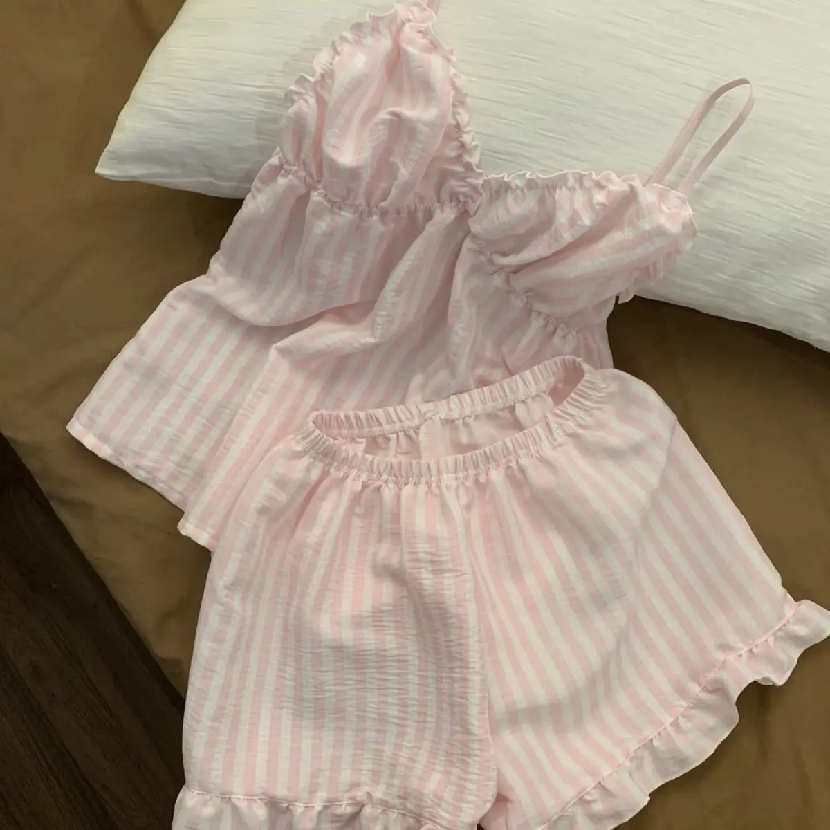 

Casual Japanese Style Two Piece Sleepwear Ladies Sweet Pattern Sleeveless Pajama Soft Indoor Household Daily