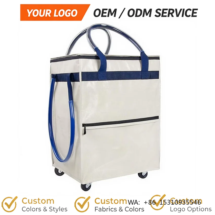 Factory Custom Trolley Style Waterproof Insulated Reusable Storage Bags Travel Reusable Shopping Bag with Wheels