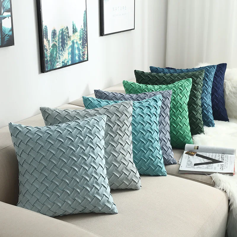

Leather Wool Woven Pillow Case Solid Color Household Cushion Covers Car Back Pillow Case Headboards Decorative Pillows for Sofa
