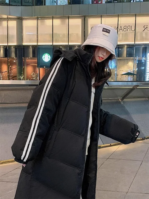 

Extra Large 2300 Pou Retro Striped Long Over-Knee Cotton Jaet Men's Thiened Loose Cotton Coat Autumn Winter Ins Sle