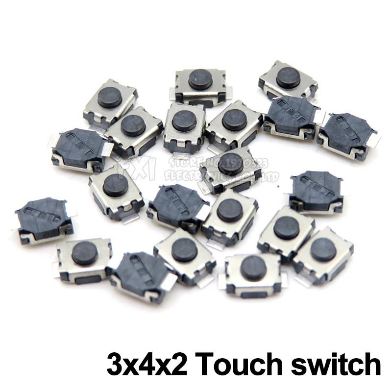 50PCS 3*4*2mm button switch 2PIN Patch touch switch SMD switch 3x4x2mm