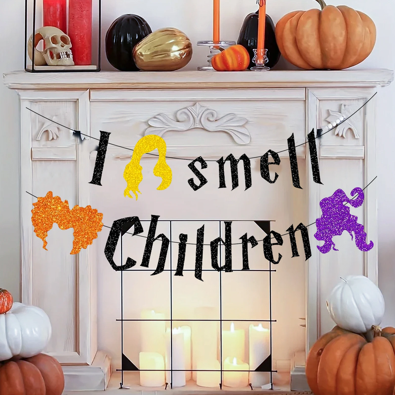 Ich rieche Kinder-Halloween-Banner, schwarze glitzernde Halloween-Partydekorationen, Hocus Pocus-Dekorationen, ich rieche Kinder