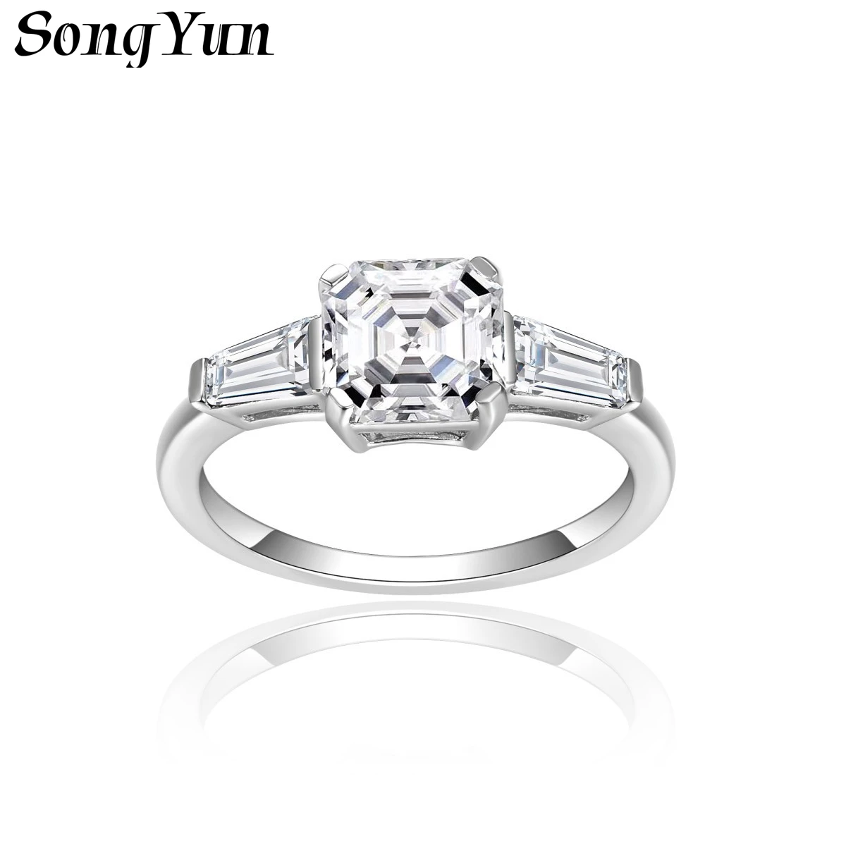 SONGYUN Moissanite Diamond Jewelry Gold Plated S925 Silver Ring Pagoda 6.5mm 1.5ct Three Stone Moissanite Women Ring