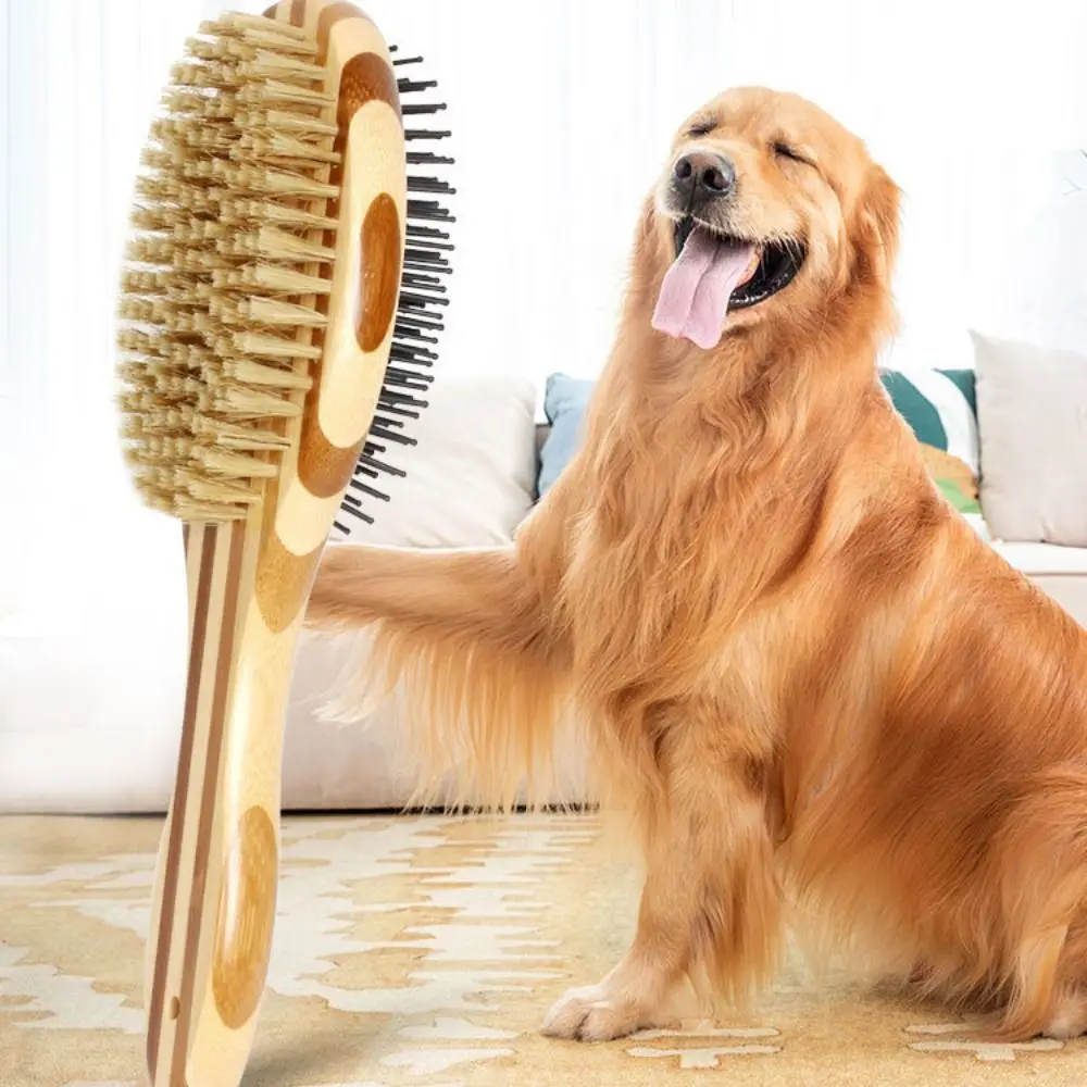 

Pet Supplies Bamboo Dog Brush Soft Double-sided Pet Grooming Massage Comb Durable Multifunction Dogs Comb Cats