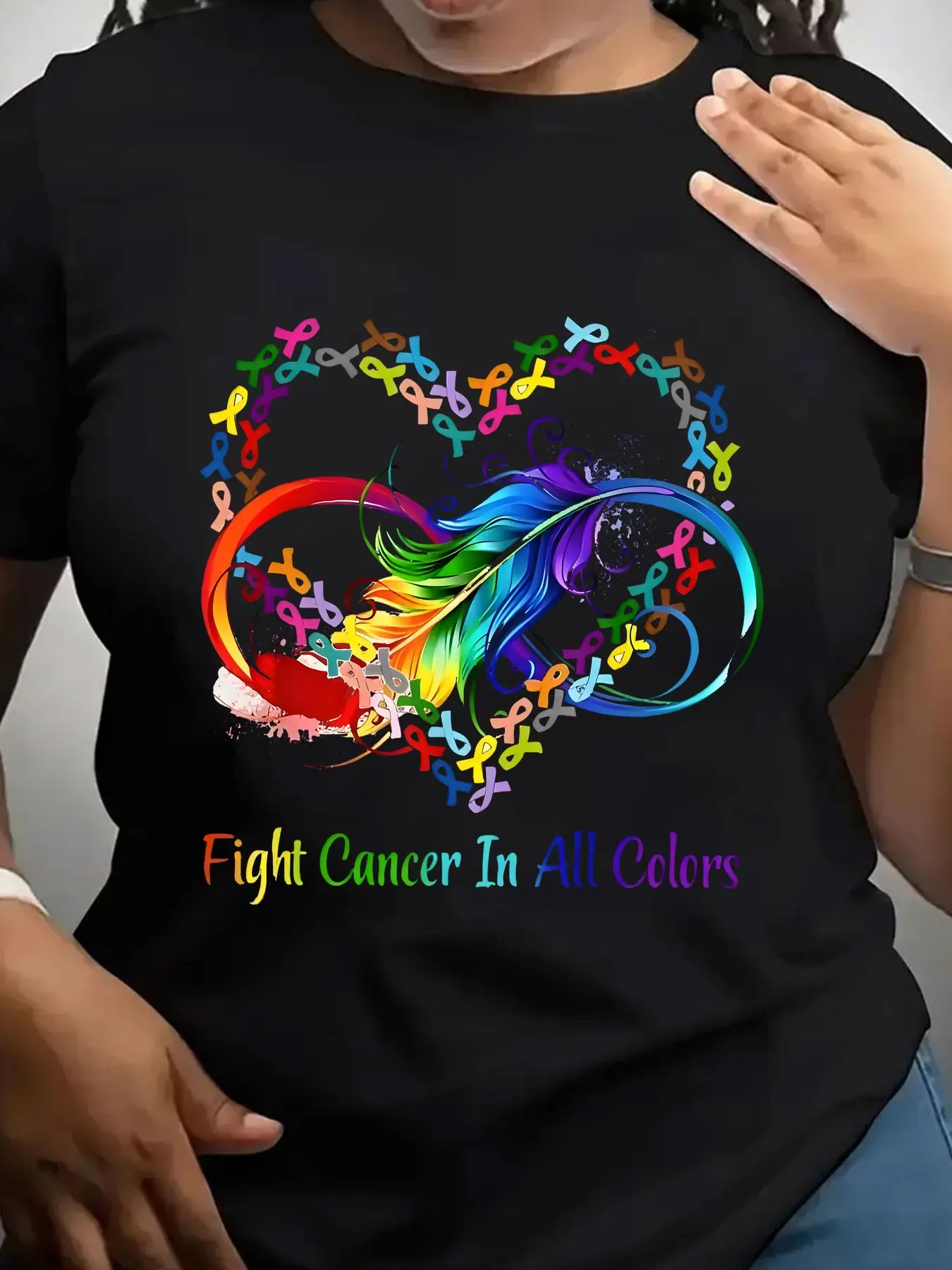 Women's Trendy Crew Neck T-Shirt Fight Cancer in All Colors Suitable for Casual Sportswear