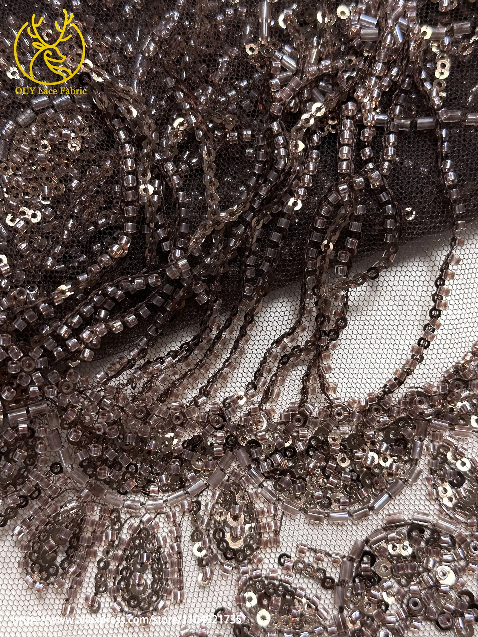 3D Luxuriöser Afrikanischer Handgefertigter Perlen-Spitzenstoff 2026 Französischer Nigerianischer Pailletten-Spitzenstoff für Brautkleider und Hochzeitskleider – Detail 26
