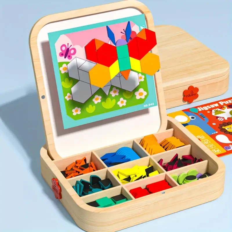 Magnetisches geometrisches kreatives Holzpuzzle, bunte Kühlschrankmagnete, grafisches Lerngehirn-Teaser-Spielzeug, Weihnachtsgeschenk