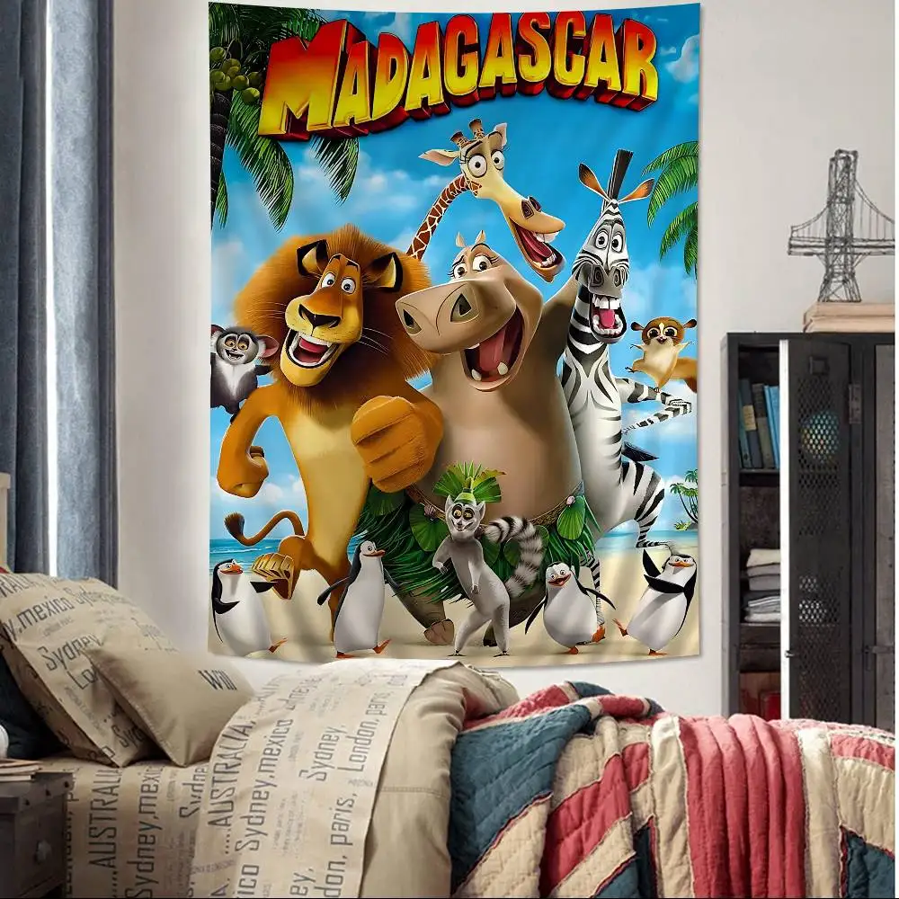 Classic The P-Penguins Of M-Madagascar Cartoon Tapestry Art Science Fiction Room Home Decor Wall Hanging Sheets