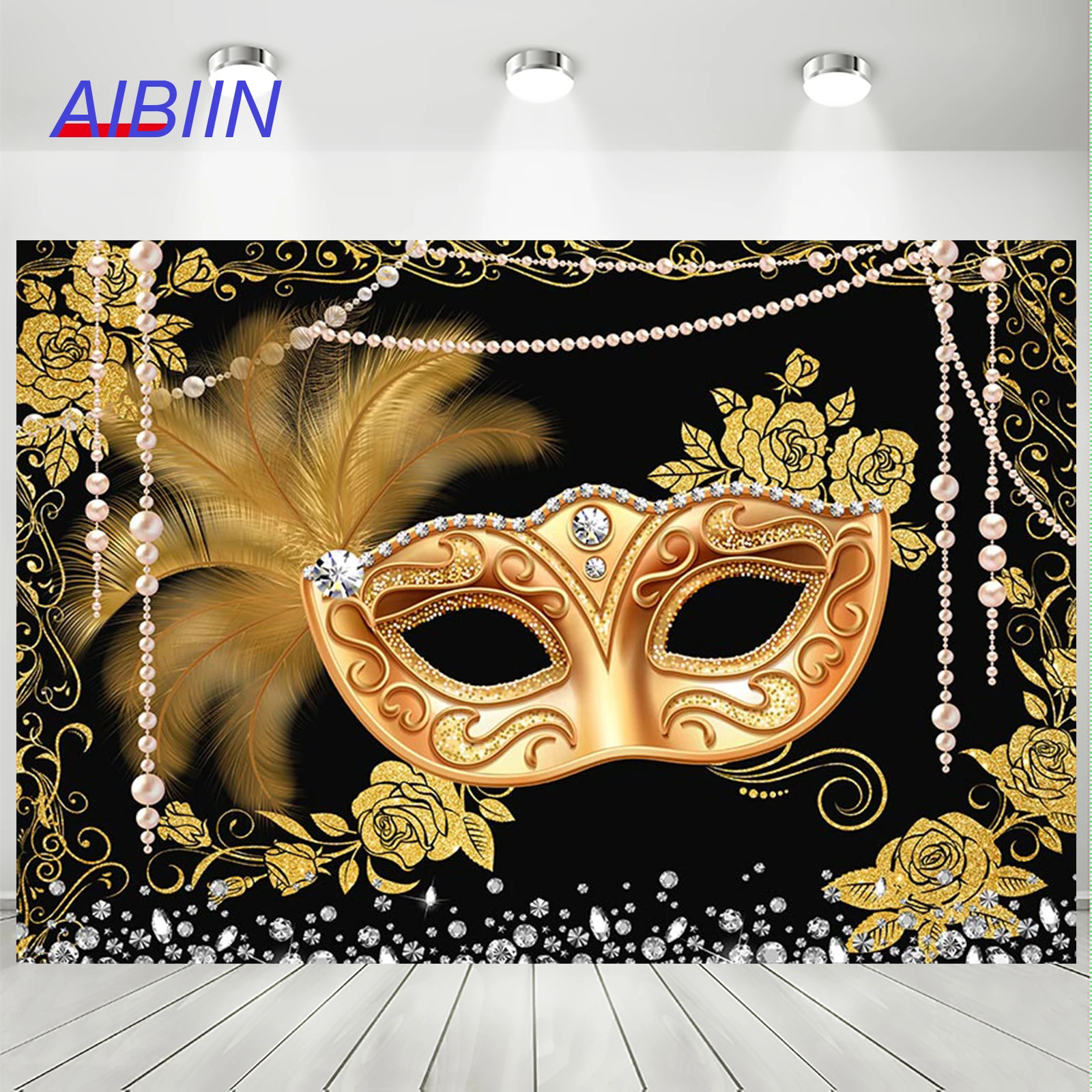 

AIBIIN Masquerade Ball Photography Background Black Gold Silver Carnival Mask Backdrop Party Decoration Supplies Photo Studio