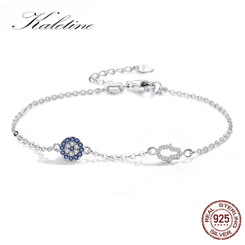 

KALETINE Lucky Evil Eye браслеты для женщин браслет из стерлингового серебра 925 пробы голубой глаз Хамса рука Фатима рука Турция ювелирные изделия