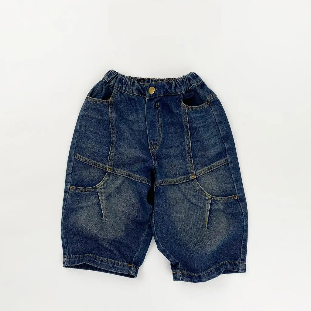 

2025 Autumn New Children Jeans Boys Girls Casual Pants Kids Vintage Denim Cargo Pants Baby Loose Trousers Toddler Clothes